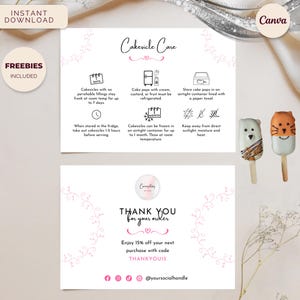 Cakesicle-onderhoudskaarten, Cakesicle-serveerinstructies, Instant Download bewerkbare Canva-sjabloon, Deluxe Bakery