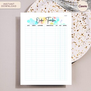Printable Order Tracker, Order Log, Small Business Orders Report Sheet, Instant Download Editable Canva Template, Color Pop Collection