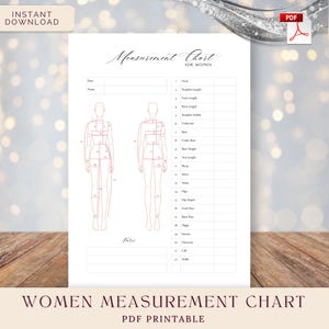 Women Measurement Chart, Sewing Measure Table, Fitting Chart, Tailor Custom Clothing, Seamstress Dressmaker Template, Instant Download PDF