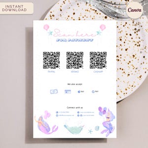 Balloon Business Scan to Pay, Balloon Artist QR Sign, Event Planner QR Payment, Instant Download Canva Template, Aquatic Pastel