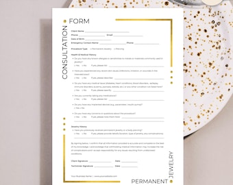 Dauerhaftes Schmuck-Beratungsformular, Kundenberatung für Schmuckanwendung, Sofort-Download bearbeitbare Canva-Vorlage, Sleek Gold