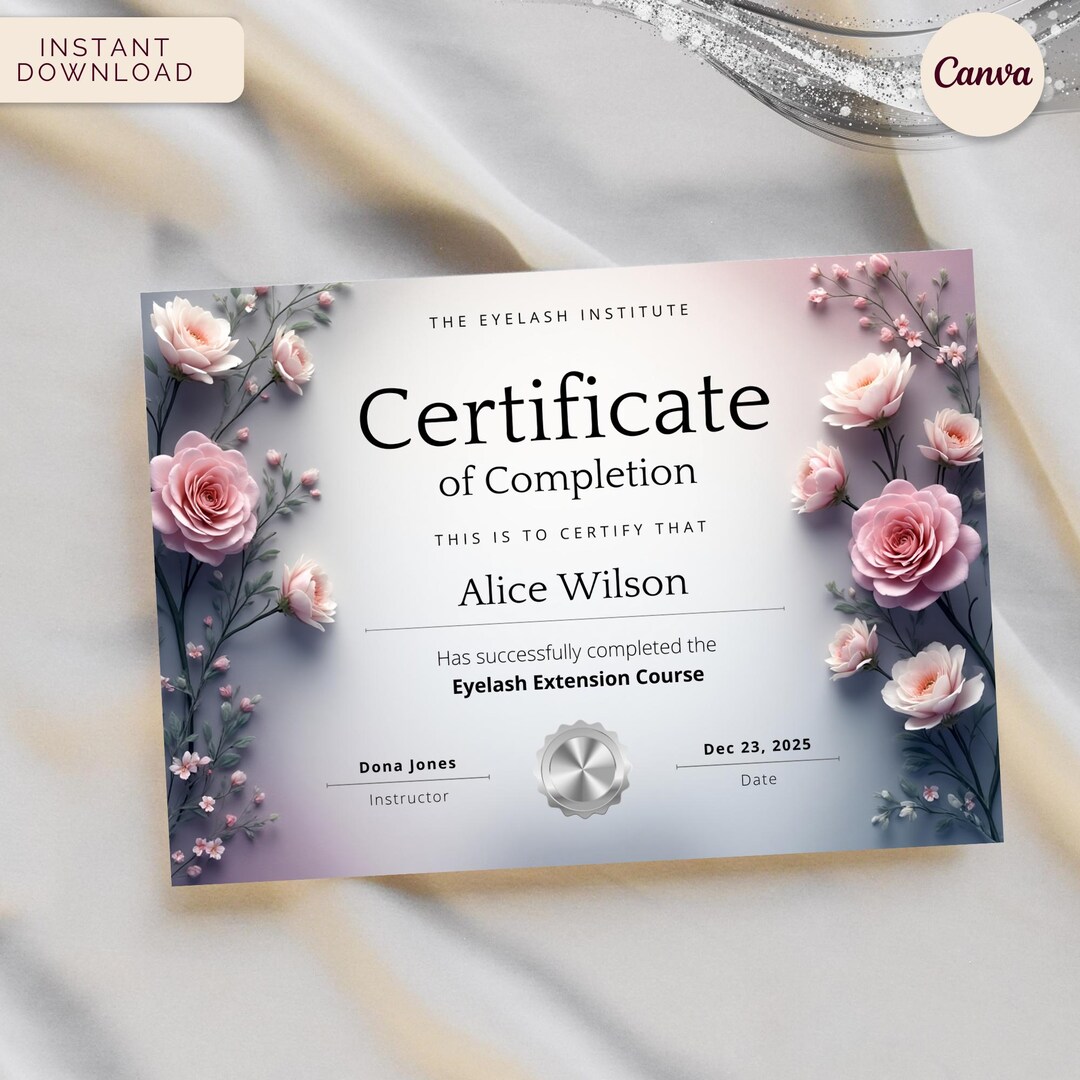 Lash Artist Certificate of Completion, Eyelash Extension Certification ...