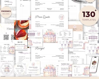 Cake Business Premium Bundle, Bakery Business Kit, Cake Shop Forms, Business Branding, Instant Download Editable Canva Template, Watercolor