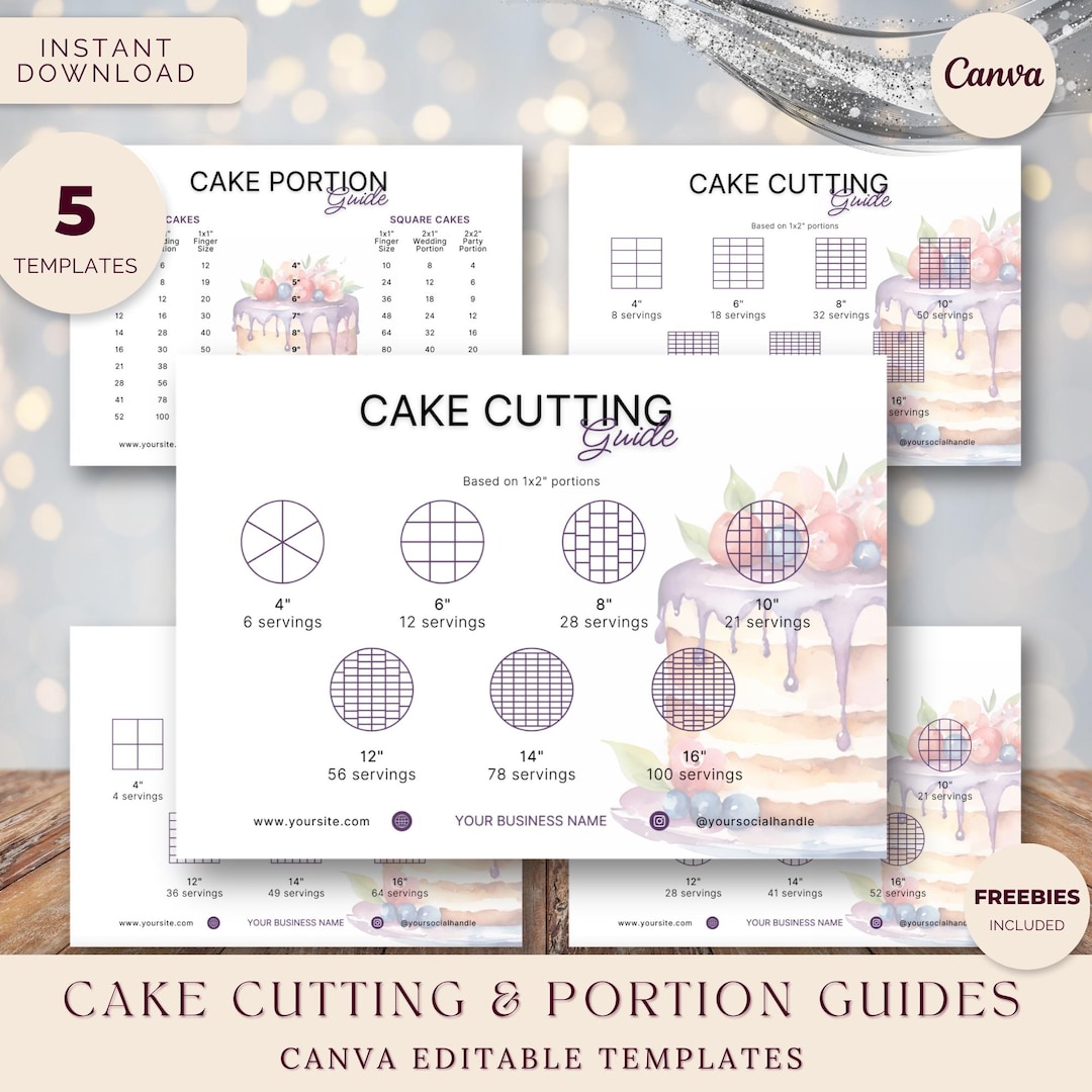 Cake Cutting Guides, Cake Portions Card, Bakery Serving Charts, Instant ...