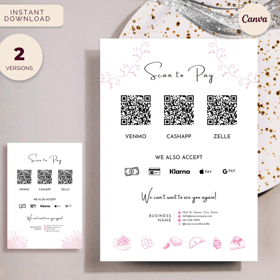 Bakery Scan to Pay Sign, Payment Options Sign, Cake Shop QR Code ...