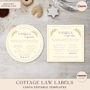 Cottage Law Bakery Labels, Editable Ingredients Stickers, Instant Download Canva Template, Lavender Gold Leaf