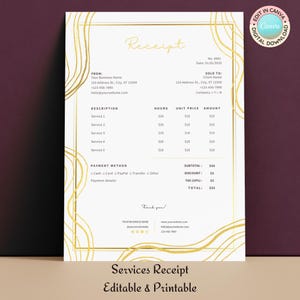 Services Receipt Editable Canva Template | Business Receipt | Small Business Forms | Golden Light | Instant Download