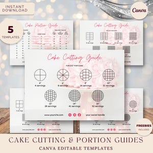 Cartes de découpe de gâteau, tableau de présentation de gâteau rond et carré, modèle de toile modifiable à téléchargement immédiat, rose pâle