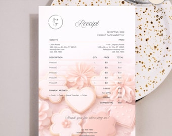 Cake Shop Receipt, Bakery Payment Confirmation, Instant Download Editable Canva Template, Delicious Cookies