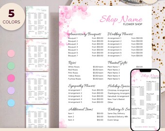Price List Floral Design, Instant Download Editable Canva Template, Delicate Flowers
