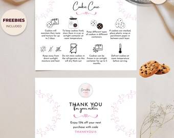 Cartões de Cuidados com Biscoitos, Guia de Instruções de Cuidados com Produtos de Padaria, Modelo Editável do Canva para Download Instantâneo, Padaria de Luxo
