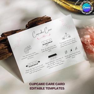 Cupcake Care Cards, Cupcake Serving Instructions for Bakery Business, Home Baking, Instant Download Editable Canva Template, Deluxe Bakery