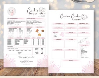 Moduli d'ordine per biscotti, gestione degli ordini aziendali per biscotti, modello Canva modificabile con download immediato, panetteria deluxe