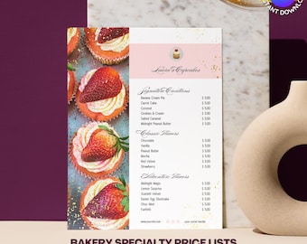 Bakery Specialty Price List, Pricing Sheet, Bakery Menu, Café, Cake Business, Instant Download Editable Canva Template, Speckled Gold