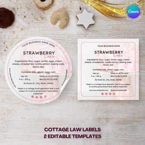 Cottage Law Bakery Labels, Round & Square, Cake Ingredients Stickers for Cake Business, Instant Download Editable Canva Template, Soft Pink