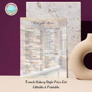 Kuchen Preisliste Bearbeitbare Canva Vorlage | Menü, Preisliste | Bäckerei, Café, Konditorei | Französische Bäckerei | Sofort Download