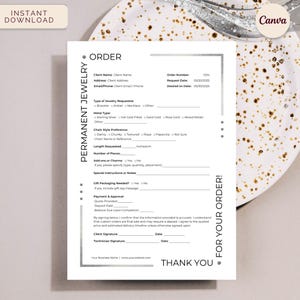Permanent Jewelry Custom Order Form, Instant Download Editable Canva, Sleek Silver