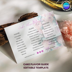 Guide des saveurs de gâteaux, carte de consultation pour gâteaux, carte de dégustation de gâteaux, entreprise de gâteaux, pâtisserie maison, modèle de toile à téléchargement immédiat, aquarelle cool