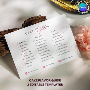 Guides de dégustation de gâteaux pour boulangerie, consultation de gâteaux, carte de saveurs de gâteau, entreprise de gâteaux, modèle sur toile modifiable à téléchargement immédiat, boulangerie de luxe