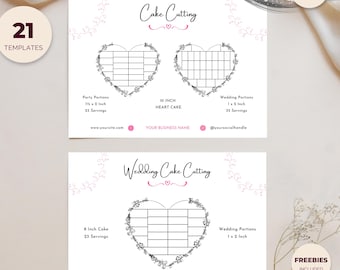 Herzkuchen-Schnittführungen, Kuchenservierkarte, Sofortiger Download bearbeitbare Canva-Vorlage, Deluxe Bakery