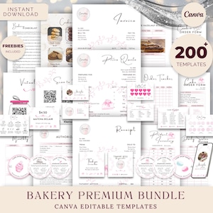 Bakery Business Forms, Order Management, Branding, Marketing, Cards, Labels, Instant Download Editable Canva Template, Deluxe Bakery