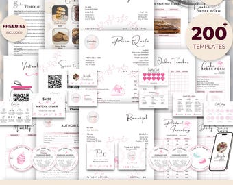 Bakery Business Forms, Order Management, Branding, Marketing, Cards, Labels, Instant Download Editable Canva Template, Deluxe Bakery