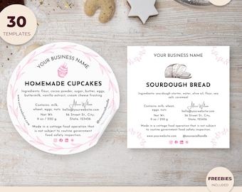 Cottage Law Bakery Labels Bundle, Cake Shop Ingredient Stickers, Dessert Labels, Instant Download Editable Canva Template, Deluxe Bakery