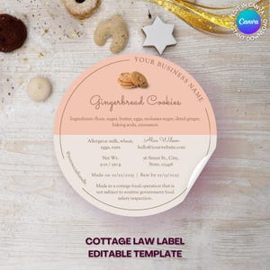 Cottage Law Bakery Label, Round Sticker, Ingredients Label, Cake Shop, Home Baking, Instant Download Editable Canva Template, Sweet Apricot