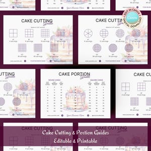 Guias de corte de bolo 5x Modelos Canva | Cartão de porções | Loja de bolos, padaria, decorador de bolos, confeitaria | Aquarela | Download instantâneo