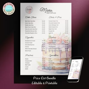Cake Shop Preisliste Bearbeitbare Canva Vorlage | Kuchen-Menü, Instagram Story Preisliste | Bäckerei, Home Baking | Aquarell | Sofort Download
