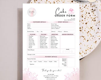 Bon de commande de gâteau, modèle de boulangerie, modèle de toile modifiable à téléchargement immédiat, boulangerie de luxe