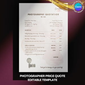 Price Quote for Photography Business, Photoshoot Quotation, Freelance Photographer, Vintage Retro, Instant Download Editable Canva Template