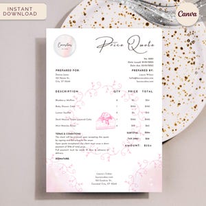 Bakery Price Quote, Quotation for Cake Shop, Home Baking, Cookie Business, Instant Download Editable Canva Template, Deluxe Bakery