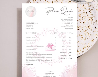 Bakery Price Quote, Quotation for Cake Shop, Home Baking, Cookie Business, Instant Download Editable Canva Template, Deluxe Bakery