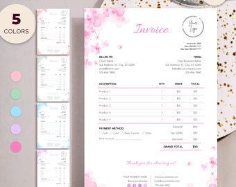 Invoice Floral Design, Instant Download Editable Canva Template, Delicate Flowers