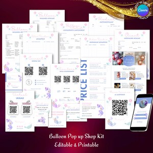 Startpakket ballonartiest Canva-sjabloon, ballon Business Essentials, QR-borden, artiestenboeking, kaarten, aquatische pastel, direct downloaden