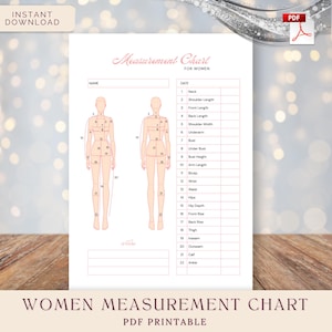 Women Measurement Chart, Sewing Fitting Template for Seamstresses and Tailors, Body Size Record, Dressmaker Measuring Guide, Printable PDF