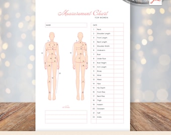 Women Measurement Chart, Sewing Fitting Template for Seamstresses and Tailors, Body Size Record, Dressmaker Measuring Guide, Printable PDF