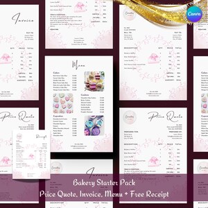 Bäckerei Starter Pack Bearbeitbare Canva Vorlagen | Preisangebot, Rechnung, Preisliste Menü, Quittung | Deluxe Bäckerei | Sofort Download
