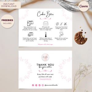 Cookie Bites Care Cards, Bakery Care Instruction Guides, Instant Download Editable Canva Template, Deluxe Bakery