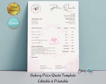 Bakery Price Quote Editable Canva Template | Deluxe Bakery Collection | Cake Shop, Home Baking | Instant Download