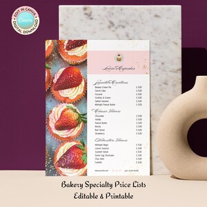 Lista de preços de especialidades de padaria Modelo Canva editável | Menu, planilha de preços | Padaria, café, negócio de bolos | Speckled Gold | Download instantâneo