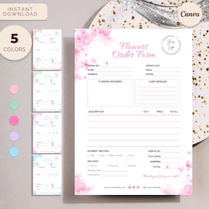 Florist Order Form, Flower Arrangement Client Consultation, Instant Download Editable Canva Template, Delicate Flowers