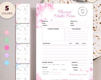 Florist Order Form, Flower Arrangement Client Consultation, Instant Download Editable Canva Template, Delicate Flowers