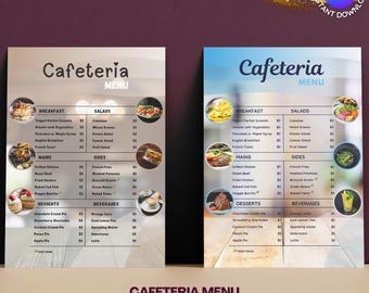 Cafeteria Menu, Food Menu, Price List, Cafeteria, Kindergarten, School, Canteen, Café, Catering, Instant Download Editable Canva Template