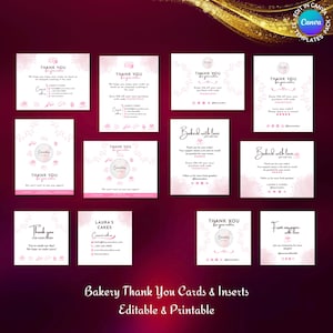 Modelo de cartão de agradecimento para padaria editável no Canva | Confeitaria, confeitaria caseira, comércio de biscoitos, confeitaria | Padaria de luxo | Download instantâneo