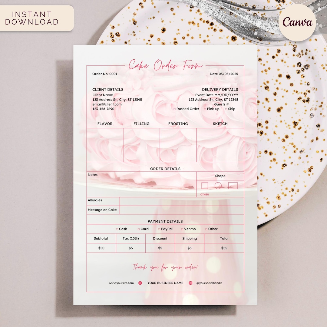 Cake Order Form, Custom Cake Order Request, Instant Download Editable ...