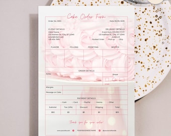 Cake Order Form, Custom Cake Order Request, Instant Download Editable Canva Template, Soft Pink