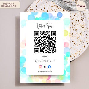 Virtual Tip Jar Sign, Feeling Tipsy, QR Code Contactless Payment, Instant Download Canva Template, Color Pop
