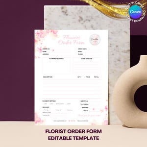 Flowers Order Form, Florist Business, Flower Arrangement, Client Consultation, Instant Download Editable Canva Template, Summer Pink Flowers